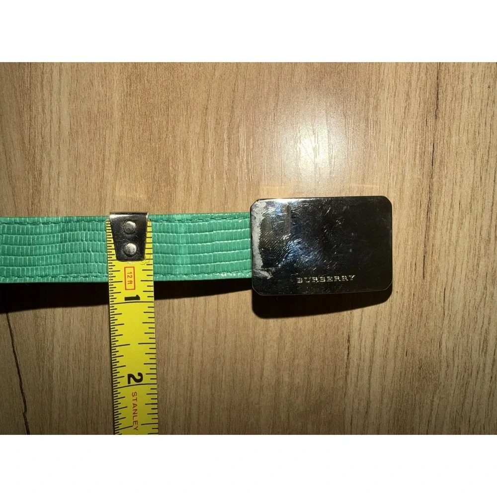 BURBERRY Haymarket Skinny Belt Green Silver Tone Buckle 40/100 43